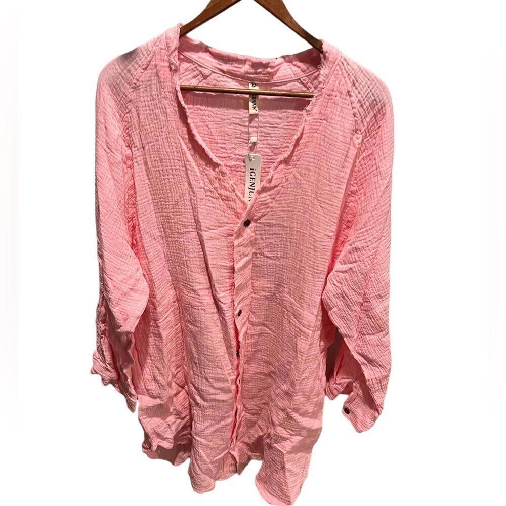 Igenjun cotton candy pink long sleeved cotton shirt NWT size large‎